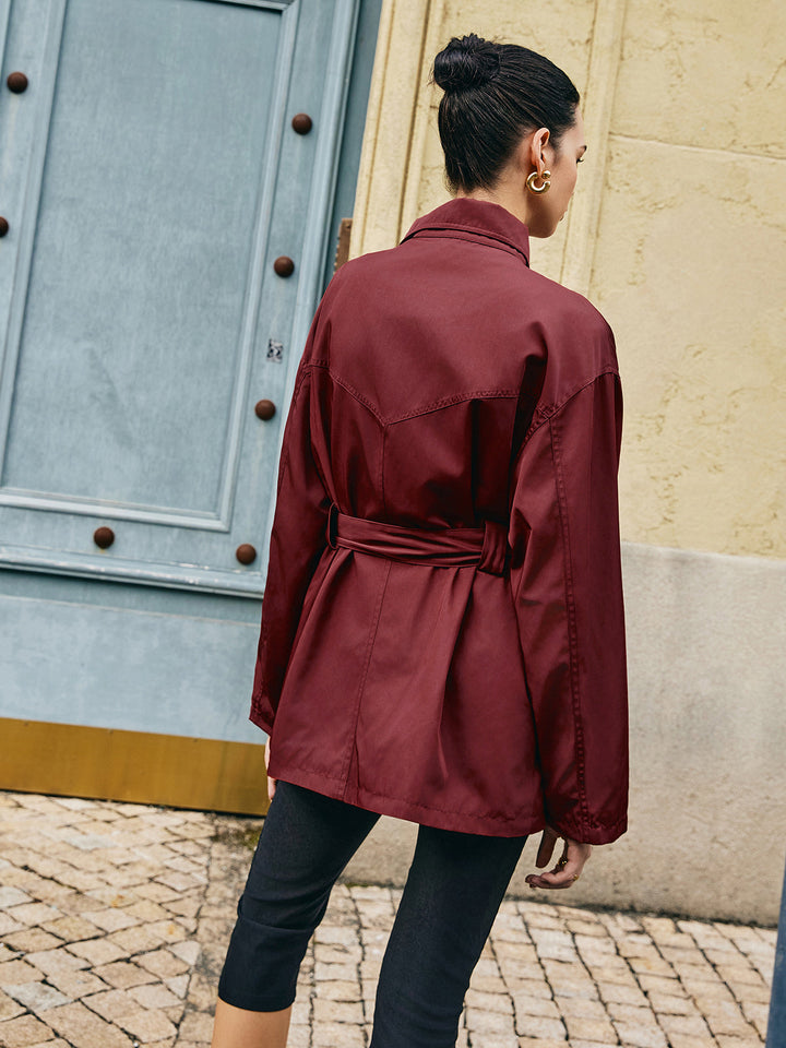 Płaszcz damski typu trencz | Asymetryczny, z paskiem