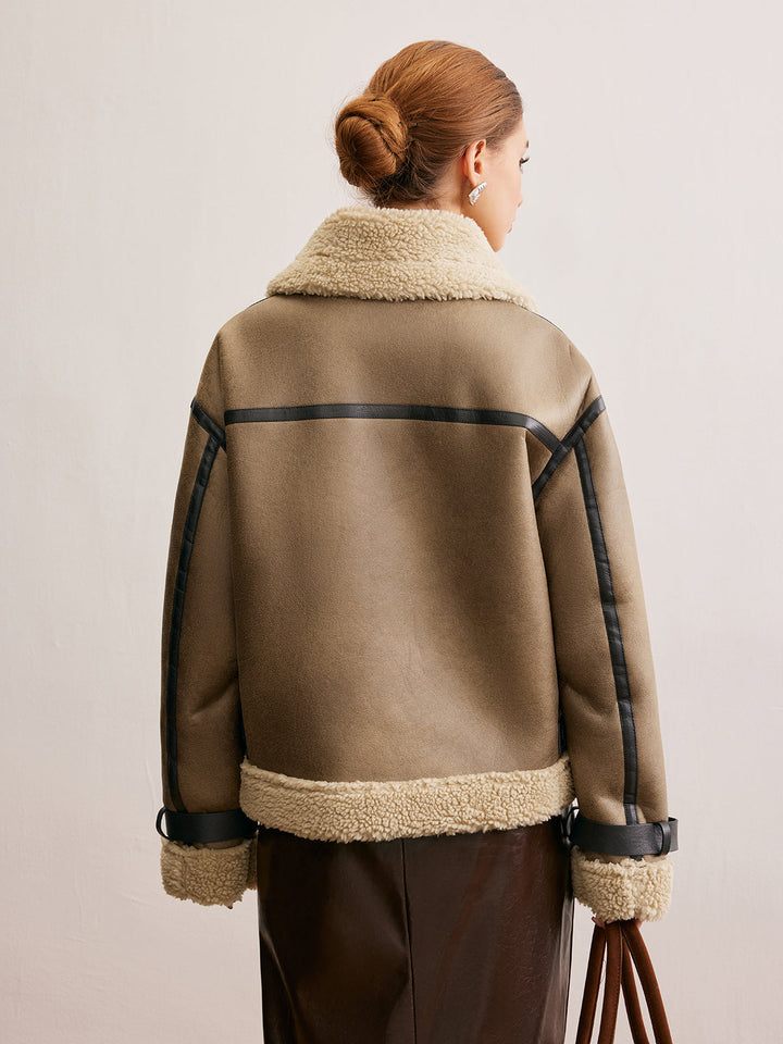 Płaszcz damski Teddy | Zamek błyskawiczny, sztuczna skóra