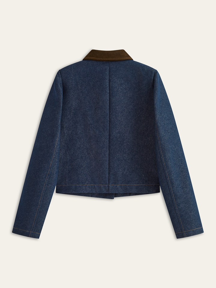 Kurtka jeansowa damska | Kołnierz zamszowy, zapinana na guziki