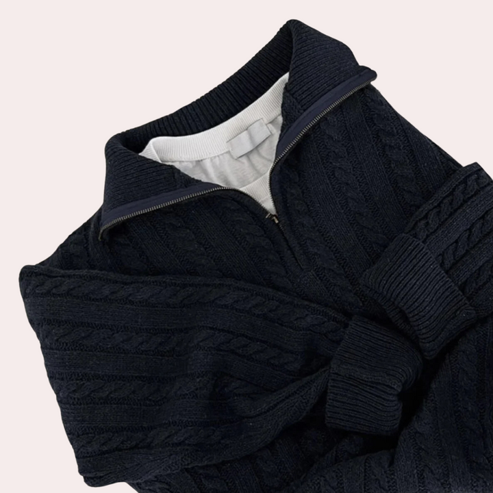 Sweter damski | Splot kablowy, zamek błyskawiczny do połowy