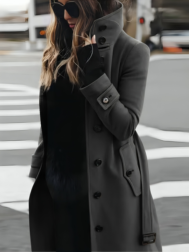 Kurtka zimowa damska typu płaszcz  | wysoki kołnierz, pasek