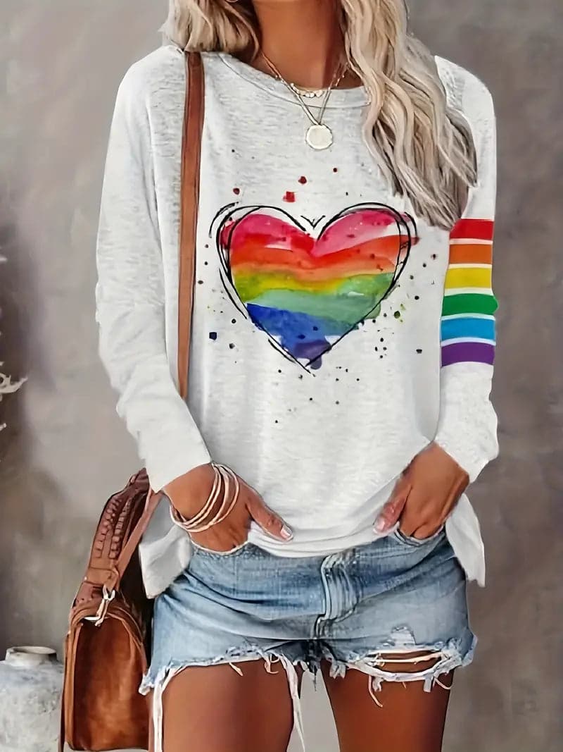 Bluza damska | Grafika z tęczowym sercem