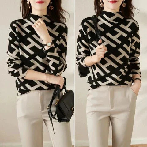 Sweter damski dzianinowy | Wzór geometryczny