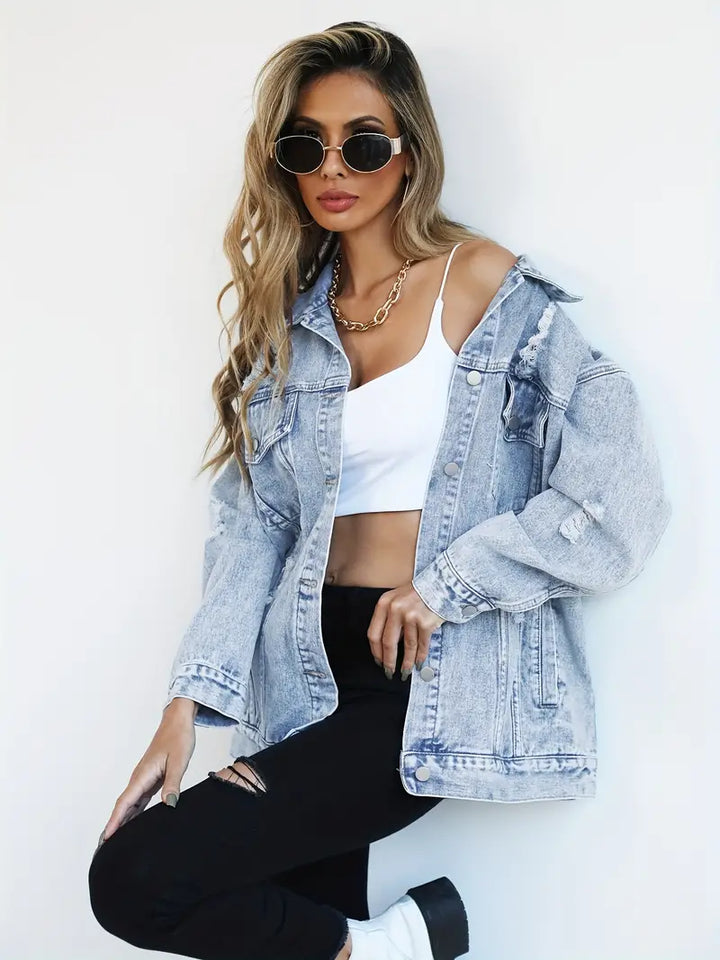 Damska kurtka oversize denim niebieska