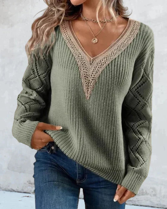 Sweter damski | dzianinowy dekolt w serek