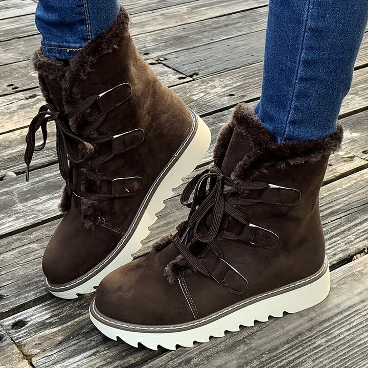 Buty zimowe damskie na obcasie z futerkiem