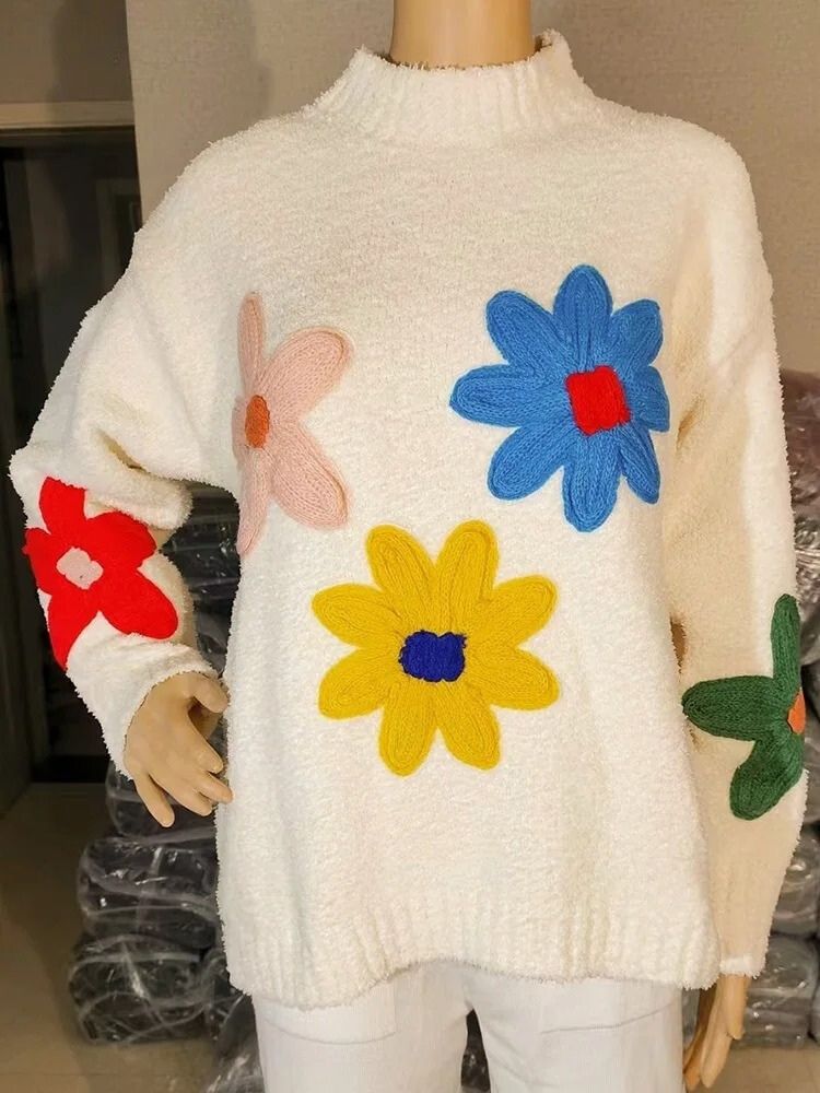 Sweter damski | Dzianinowy wzór kwiatowy
