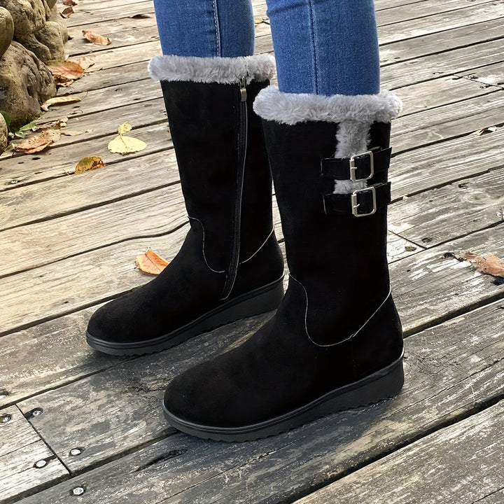 Buty zimowe damskie za kostkę z zamkiem