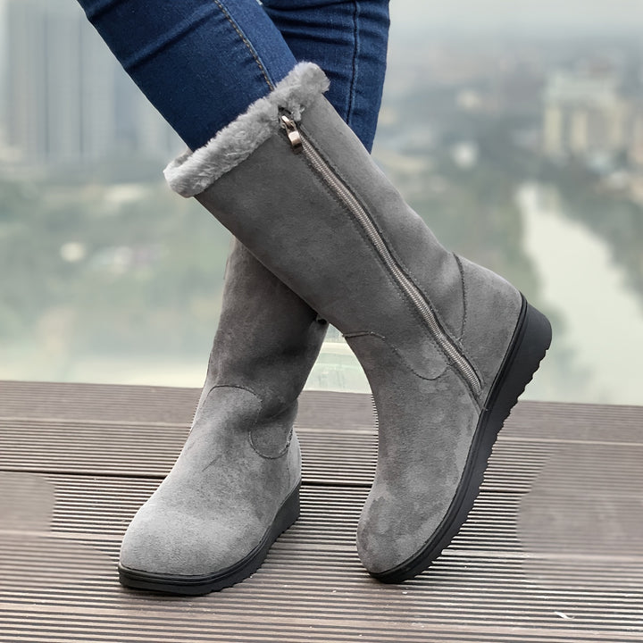 Buty zimowe damskie za kostkę z zamkiem