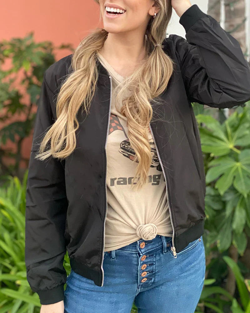 Damska kurtka typu bomber | Luźny krój, zapinana na zamek