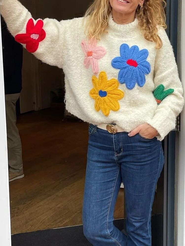 Sweter damski | Dzianinowy wzór kwiatowy