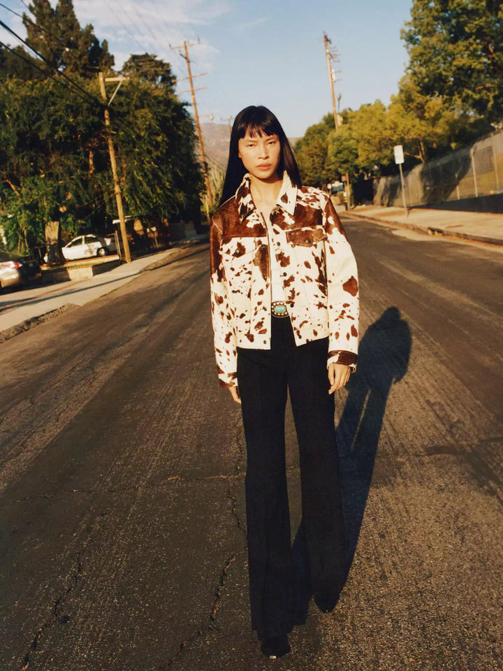 Damska kurtka skórzana z casual nadrukiem