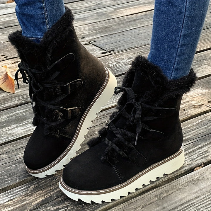 Buty zimowe damskie na obcasie z futerkiem
