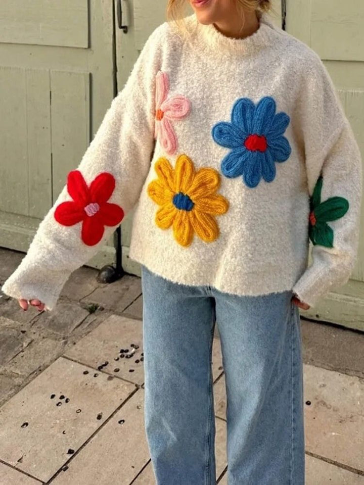 Sweter damski | Dzianinowy wzór kwiatowy