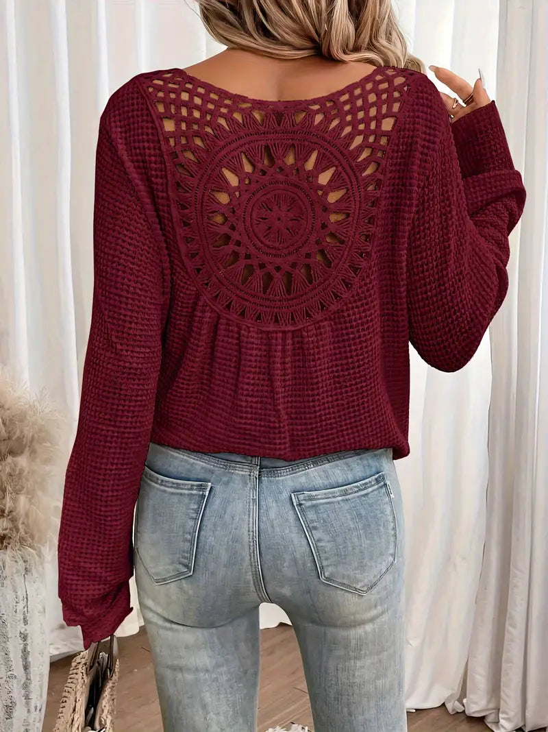 Sweter damski dzianinowy | dekolt w serek