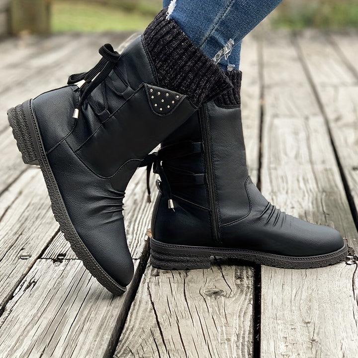 Buty zimowe damskie za kostkę sznurowane
