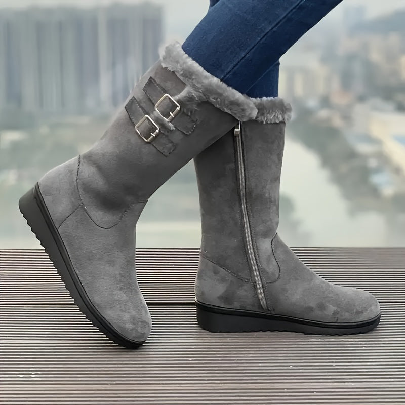 Buty zimowe damskie za kostkę z zamkiem