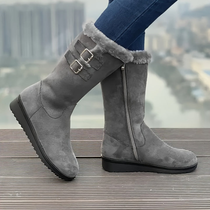 Buty zimowe damskie za kostkę z zamkiem