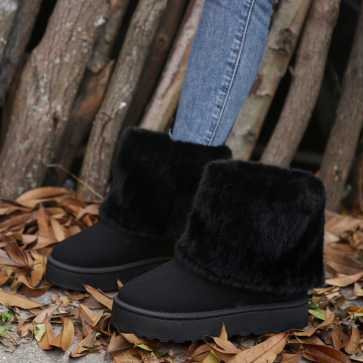Buty zimowe damskie wsuwane z grubą podeszwa