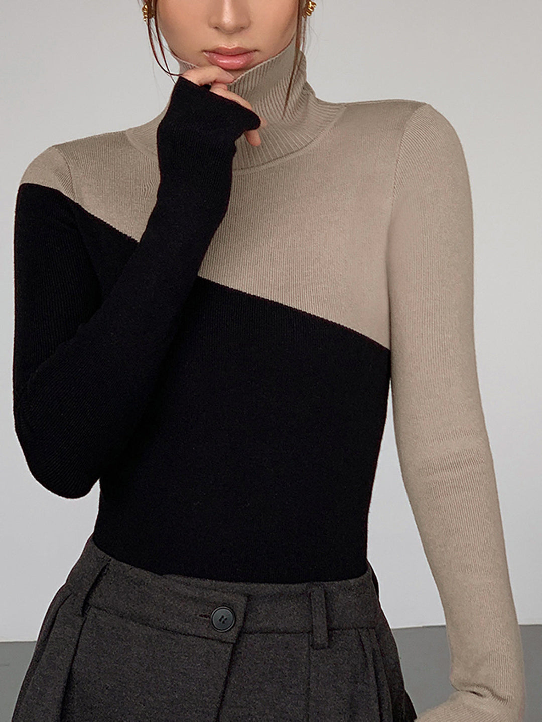 Top damski dzianinowy | patchwork