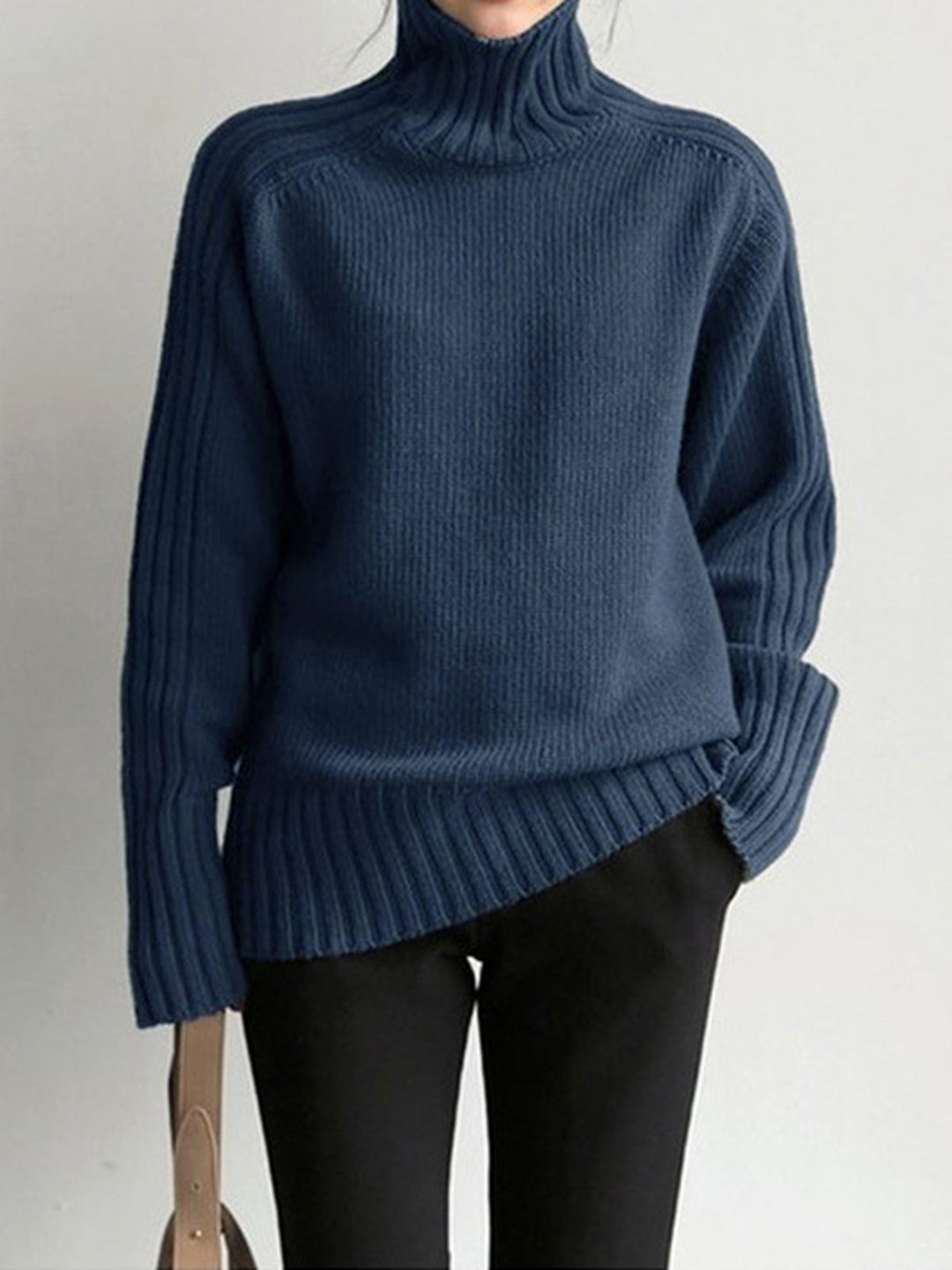 Sweter damski | Prążkowany golf z dzianiny