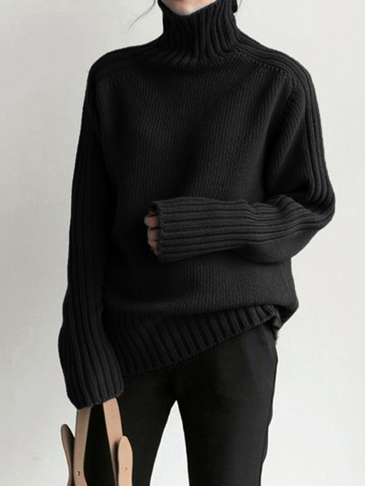 Sweter damski | Prążkowany golf z dzianiny