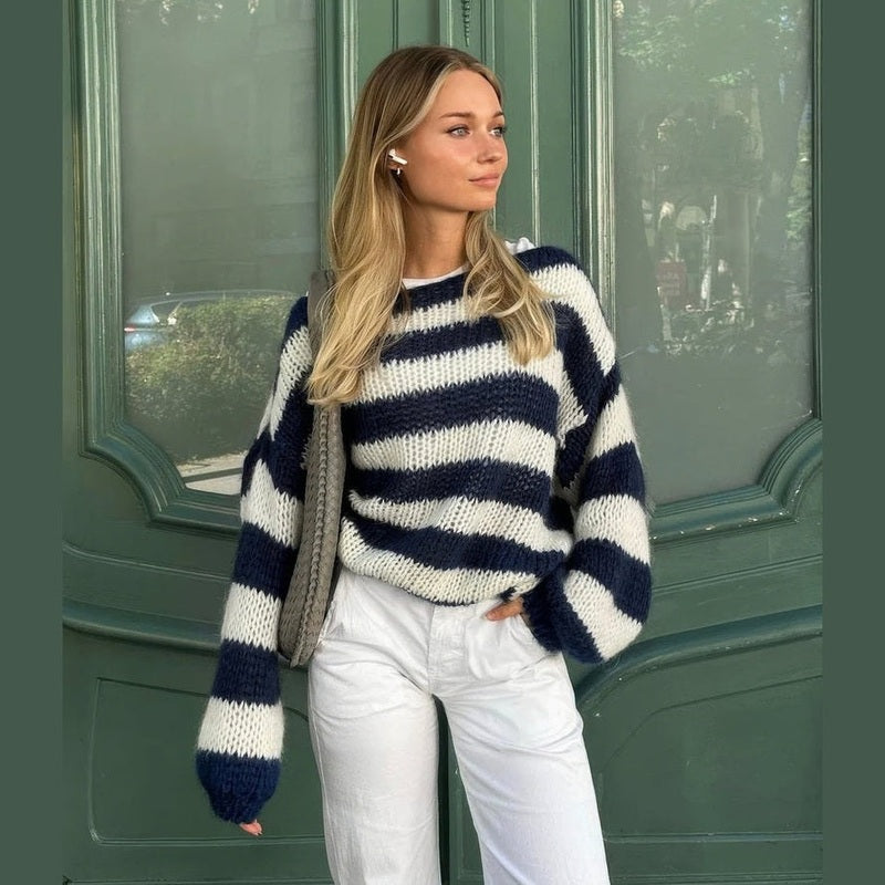 Sweter damski | Dzianina w paski