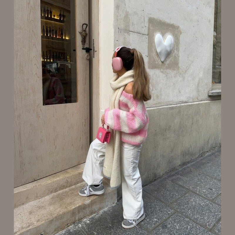 Sweter damski | Dzianina w paski