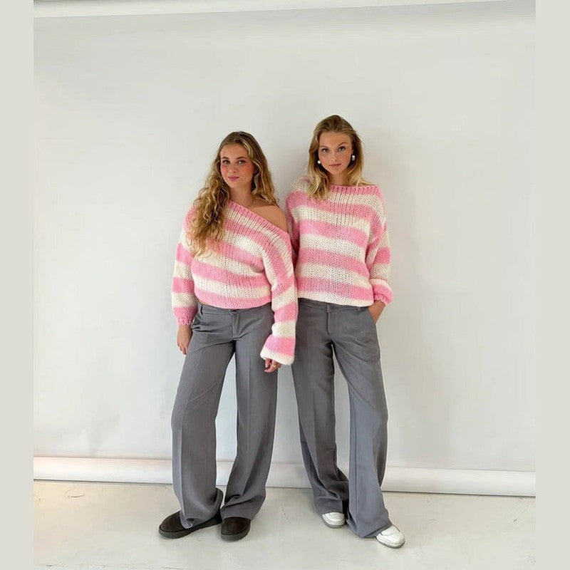 Sweter damski | Dzianina w paski