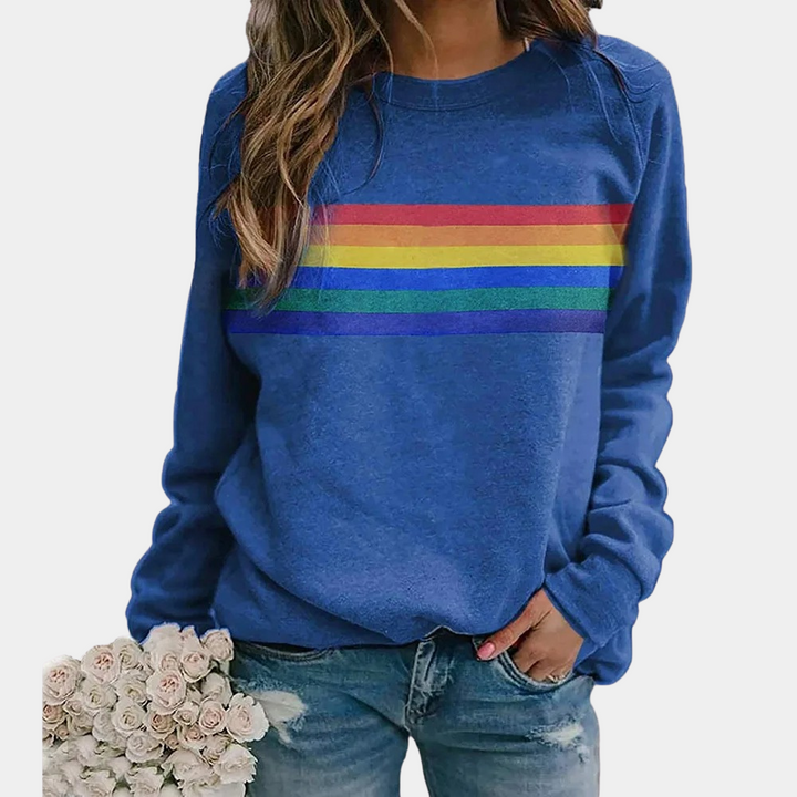 Damski sweter z okrągłym dekoltem w kolorach tęczy