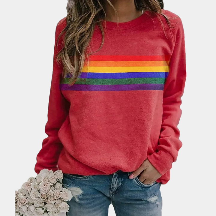 Damski sweter z okrągłym dekoltem w kolorach tęczy