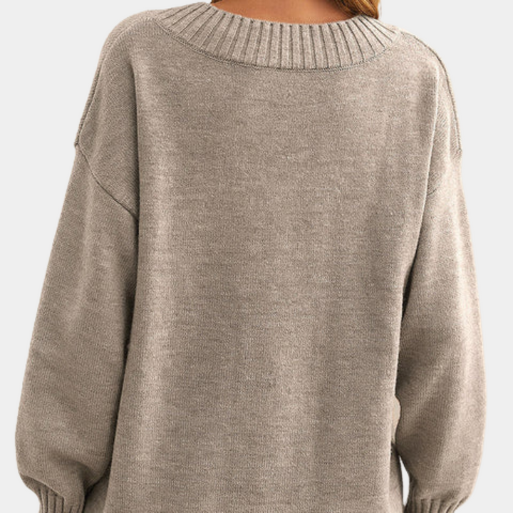 Sweter damski dzianinowy | dekolt w serek