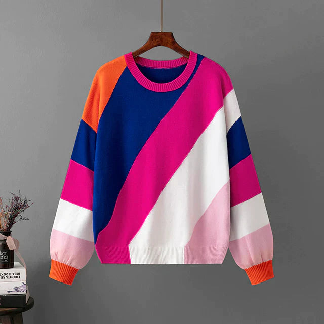 Sweter w paski damski | dzianinowy