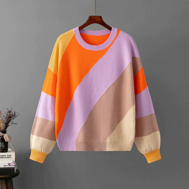 Sweter w paski damski | dzianinowy
