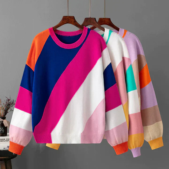 Sweter w paski damski | dzianinowy