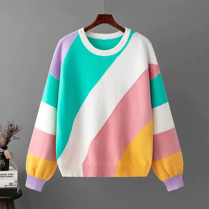 Sweter w paski damski | dzianinowy