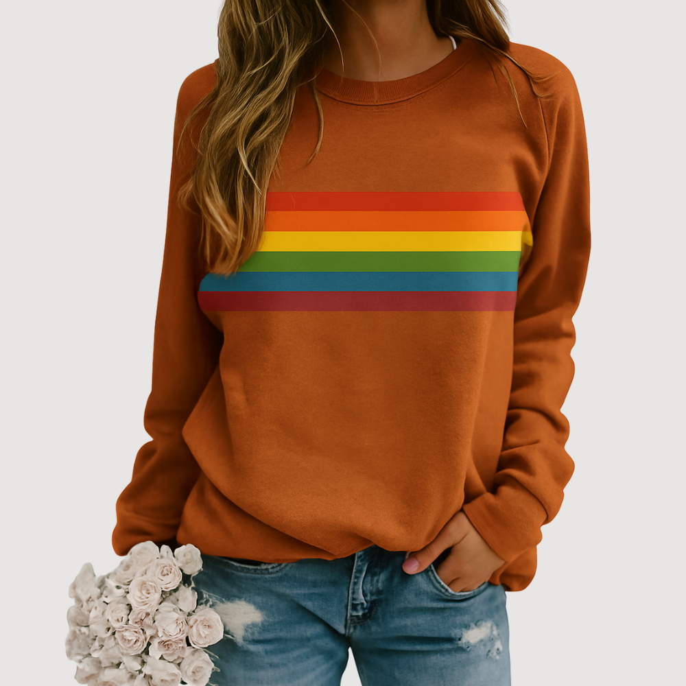 Damski sweter z okrągłym dekoltem w kolorach tęczy