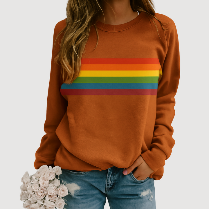 Damski sweter z okrągłym dekoltem w kolorach tęczy