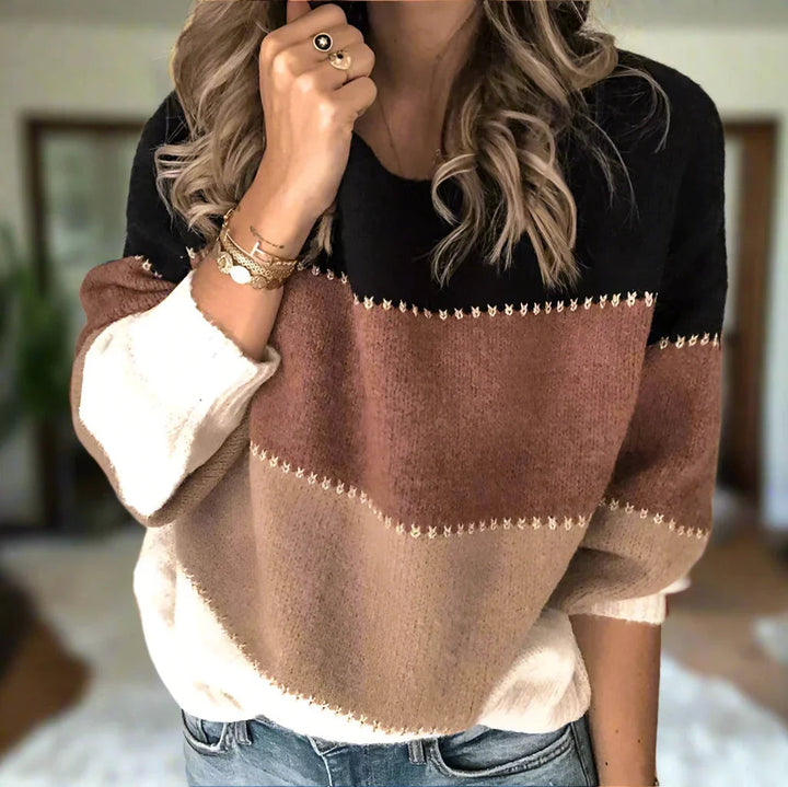 Sweter damski w blokowe kolory