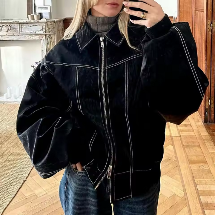 Kurtka skórzana damska | Luźny krój, zapinana na zamek