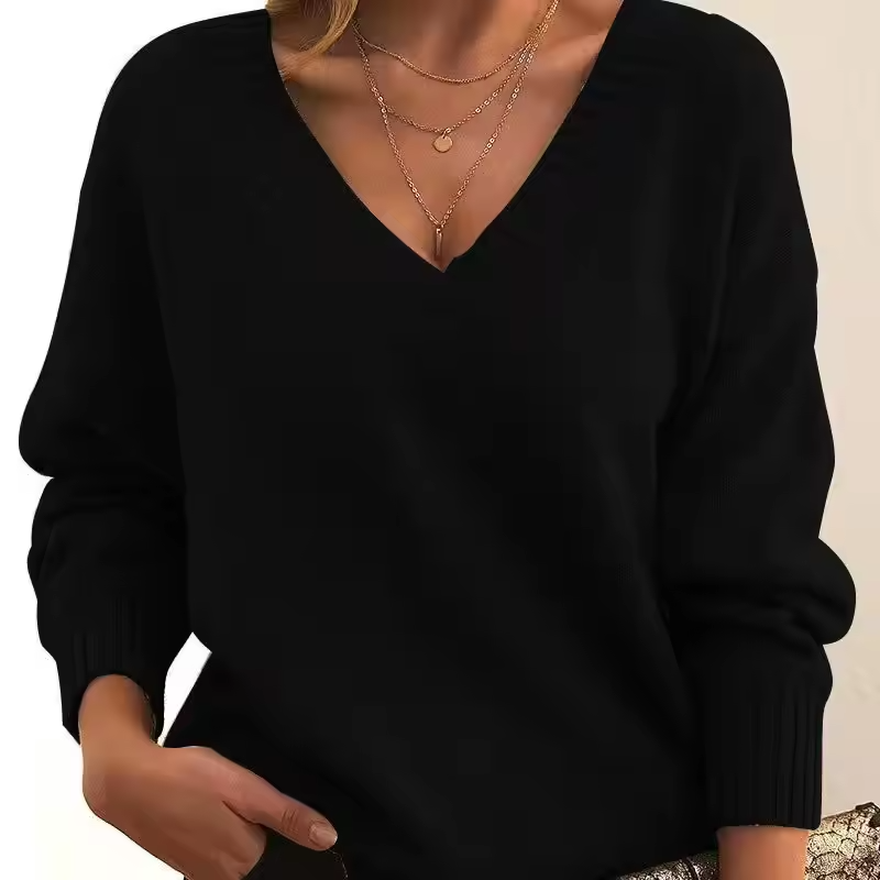 Sweter damski dzianinowy | dekolt w serek