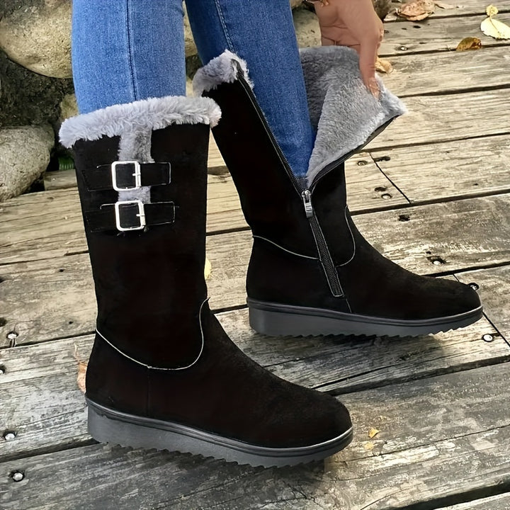 Buty zimowe damskie za kostkę z zamkiem