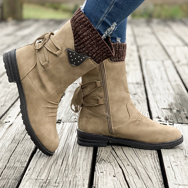 Buty zimowe damskie za kostkę sznurowane