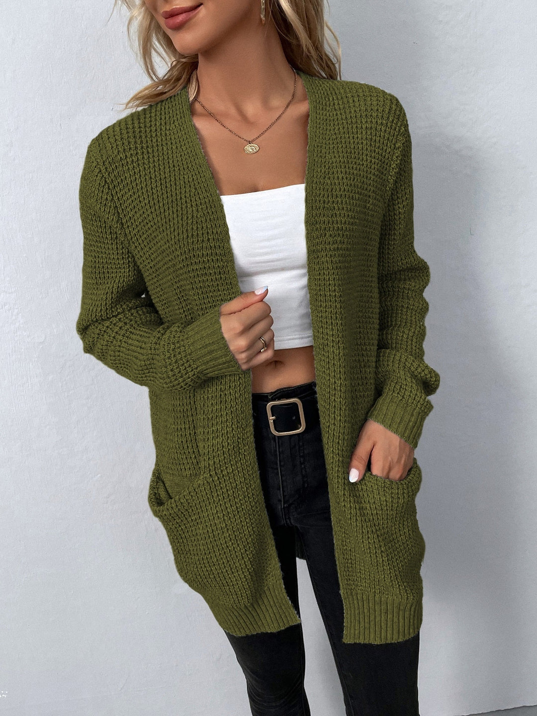 Sweter damski z dzianiny – kardigan damski otwarty z przodu