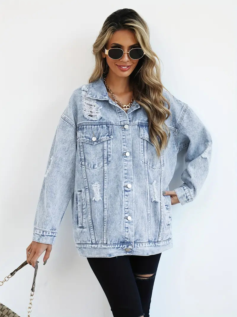 Damska kurtka oversize denim niebieska