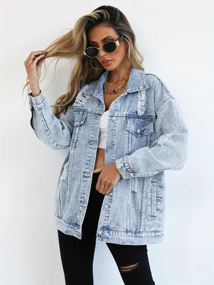 Damska kurtka oversize denim niebieska